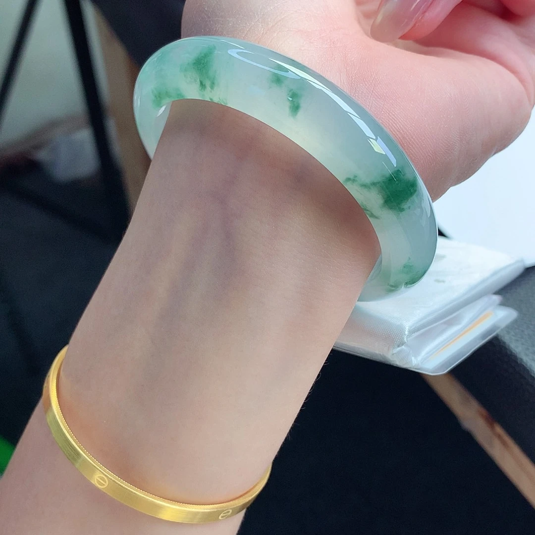 翡翠手镯未镶嵌天然A货翡翠55/56古色古香特色镯