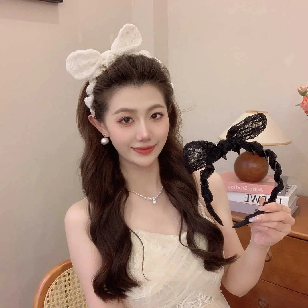 日韩感仙女法式森系百搭蕾丝蝴蝶结可爱俏皮兔子耳朵发箍发发饰