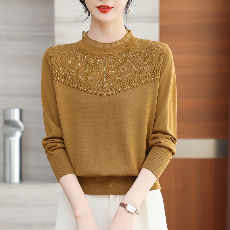 蕾丝打底针织衫女士春装2025年新款洋气春秋妈妈毛衣外穿长袖上衣