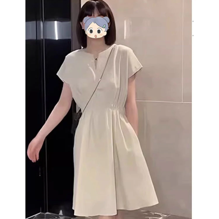 法式网红时尚爆款衬衫裙女夏季胖mm收腰显瘦轻熟赫本风白色连衣裙