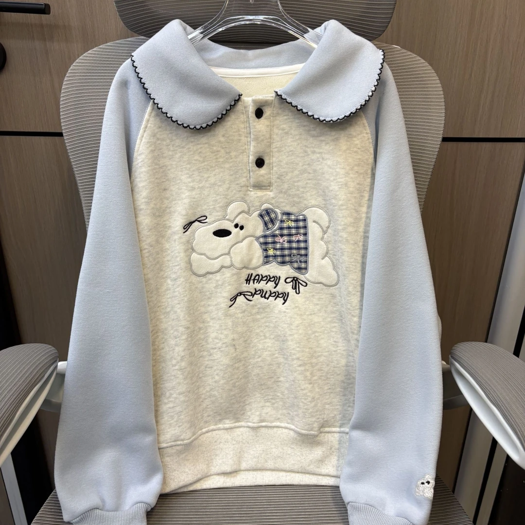 冬款洋气西高地小狗刺绣加绒女童翻领卫衣 F352 352 K