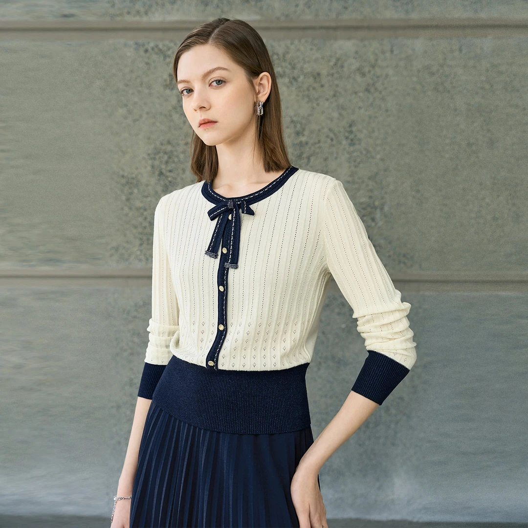 颜域小香风长袖上衣女2025年早春新款法式时尚显瘦撞色