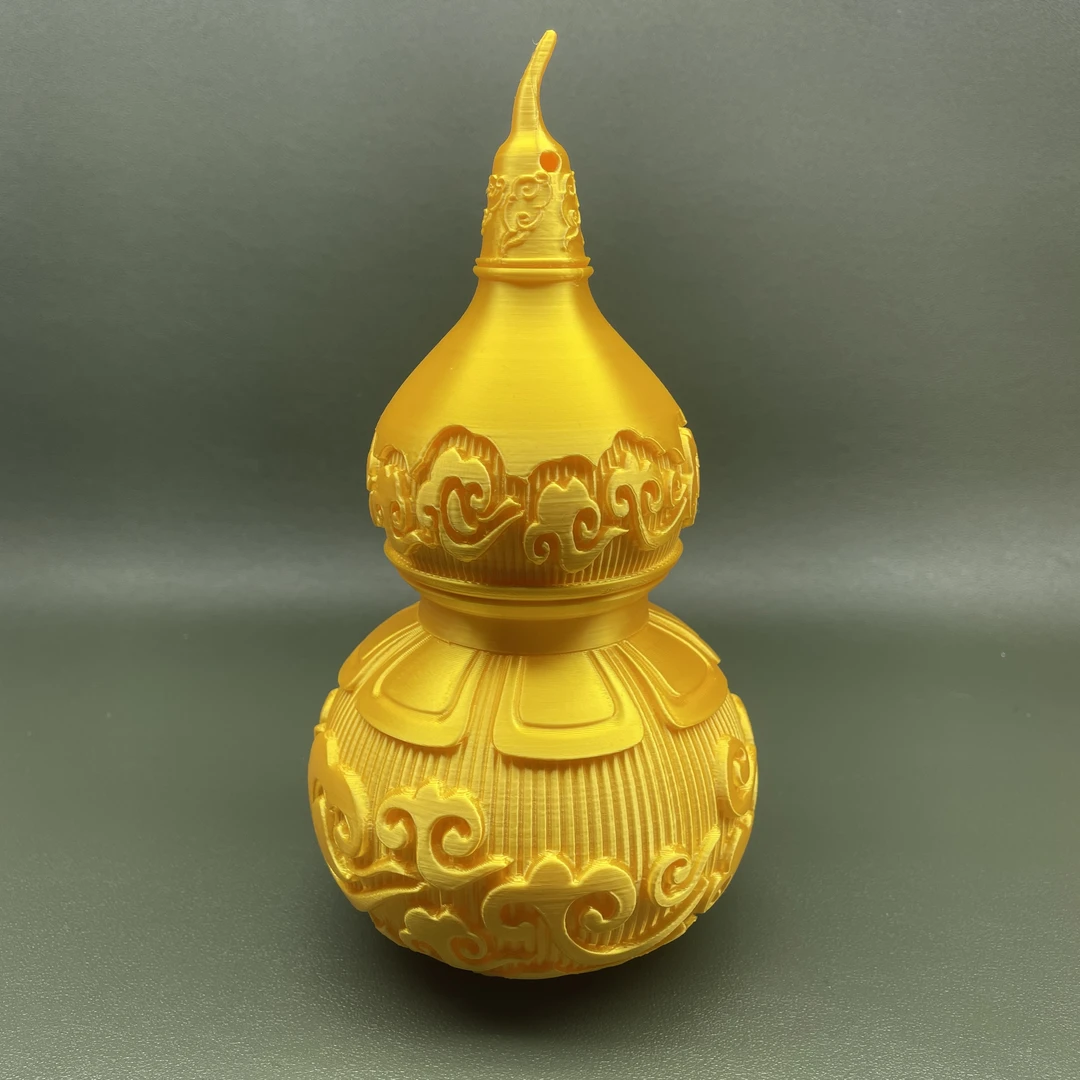 3D打印中国风葫芦装饰创意居家摆件亮金色祥云雕刻可收纳宝塔模型