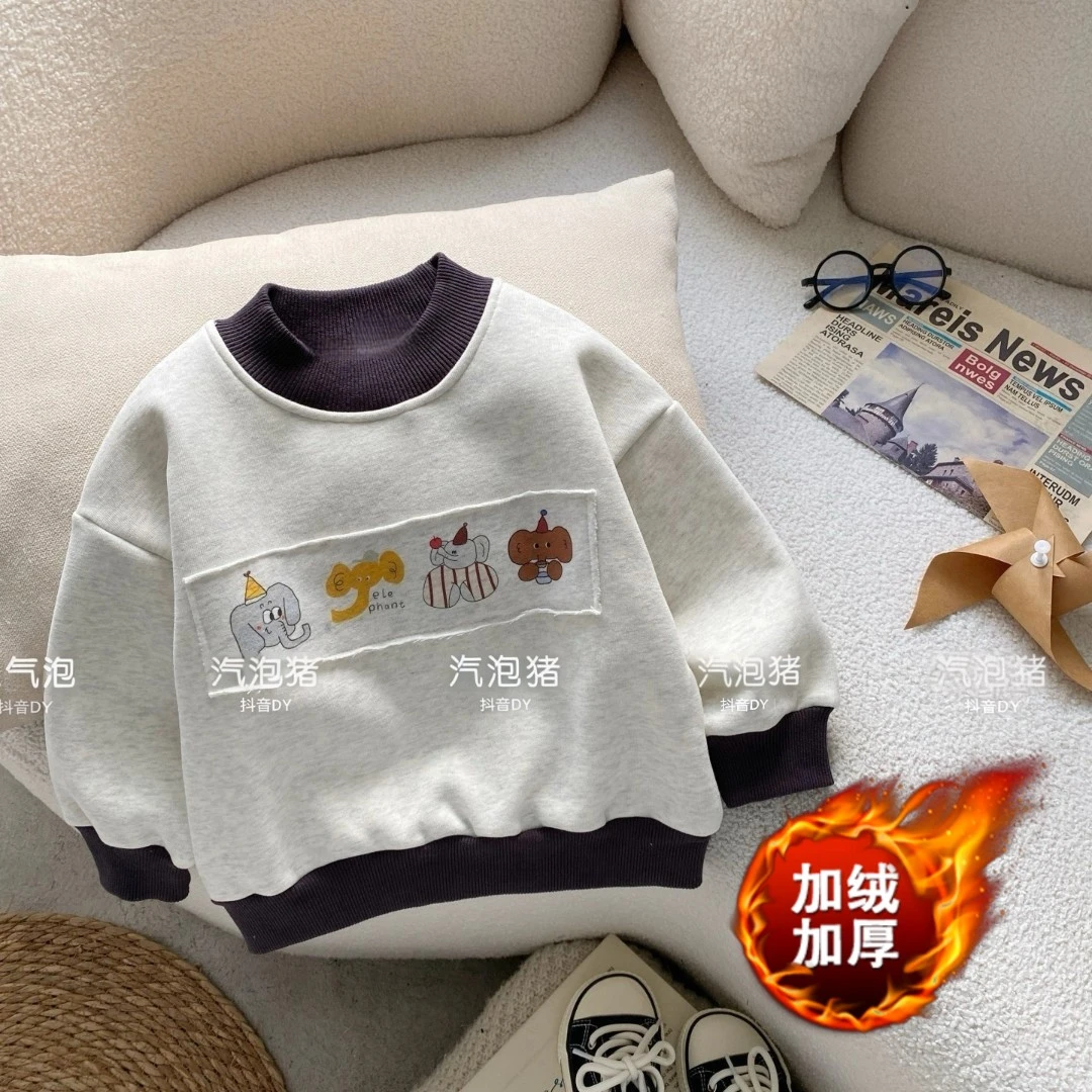 男童加绒卫衣儿童冬季新款冬装宝宝秋冬款加绒加厚男孩保暖上衣