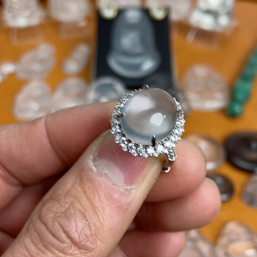 石英质玉戒指银S925镶嵌