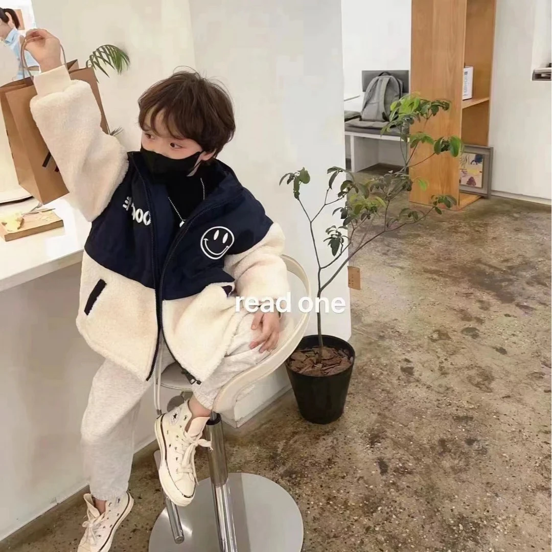 牛哆哆毛毛衣棉外套67809男童女童韩秋冬款保暖拼接拉链立领上衣