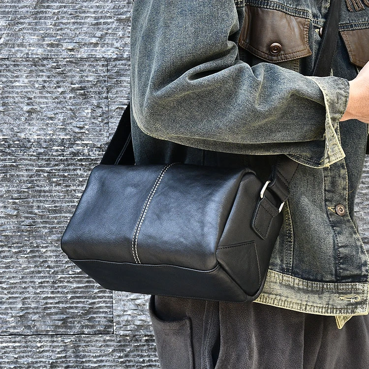 真皮男士通勤单肩斜挎包植鞣软牛皮小包简约男包高级感枕头包女