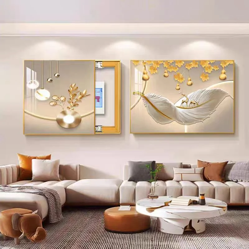 轻奢新款电表箱两联装饰画寓意好大气现代简约客厅沙发背景墙挂画