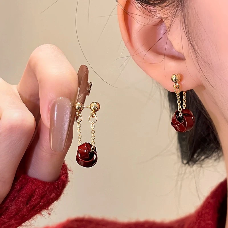 铜合金耳饰 安可拉红色新年耳环2025新款爆款小众设计高级耳钉