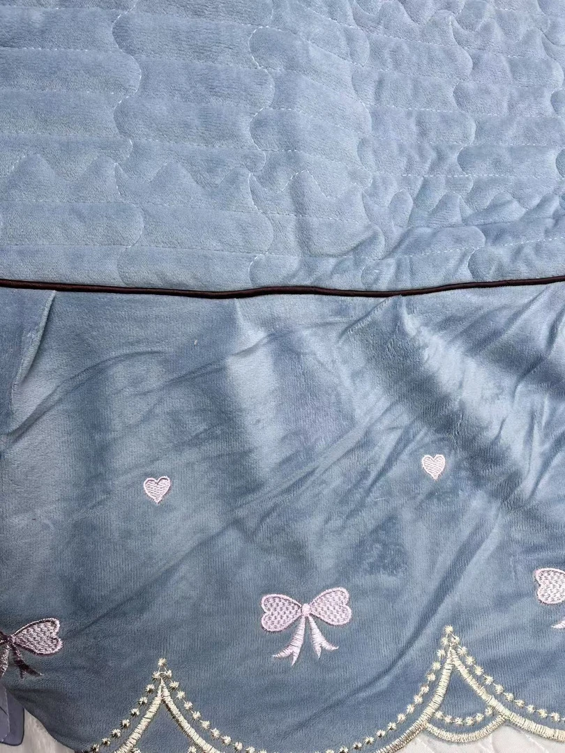 欧根纱高端尺寸宝宝绒婴儿绒单床裙单床盖加厚家用防滑奶绒绗缝
