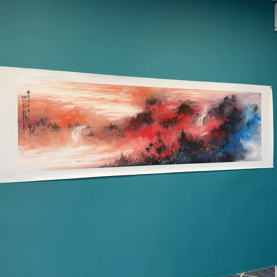国画不**散钟杏林八尺对开山水