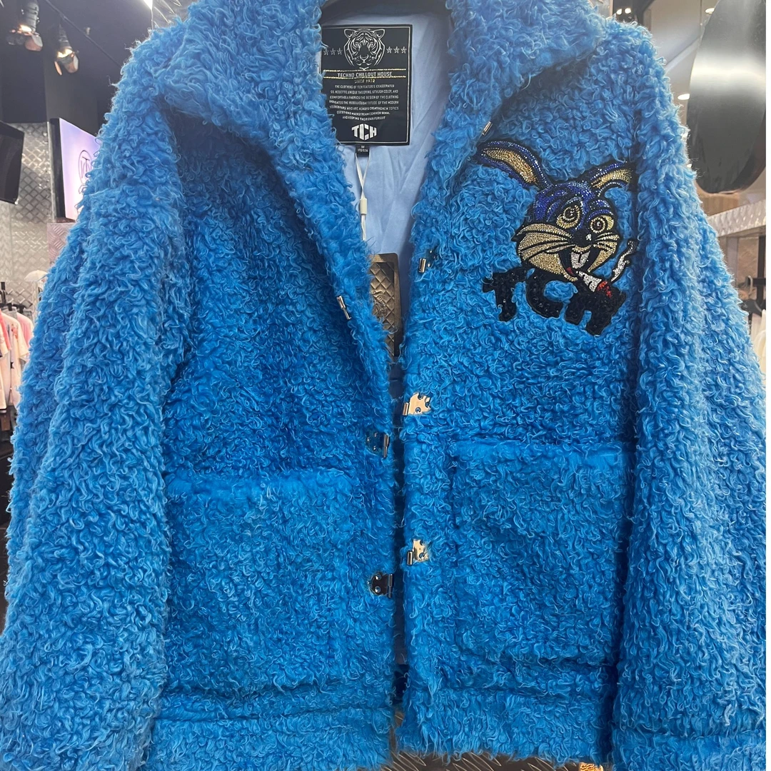 TCH潮牌蓝色颗粒绒毛毛外套T66D276051
