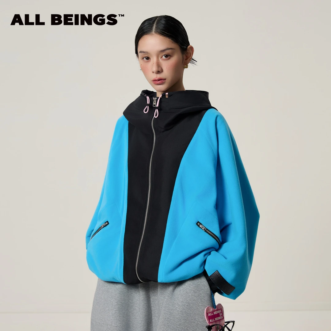 ALL BEINGS26SS设计师新款湖蓝色抓绒廓形拉链外套