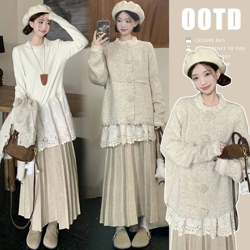 时髦孕妇装秋装新款长袖上衣宽松显瘦半身裙外穿时尚百搭毛衣套装