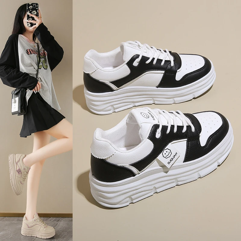 W3621新款内增高休闲板鞋2025秋季时尚透气鞋厚底学生韩版百搭鞋