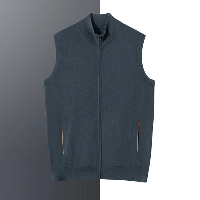 100%山羊绒精纺拉链开衫立领针织羊绒时尚外穿纯色百搭宽松马甲