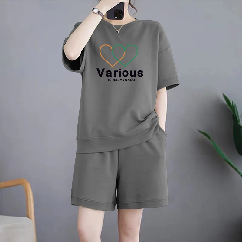 夏装大码短袖短裤棉两件套2025年新款女士洋气宽松时尚休闲套装