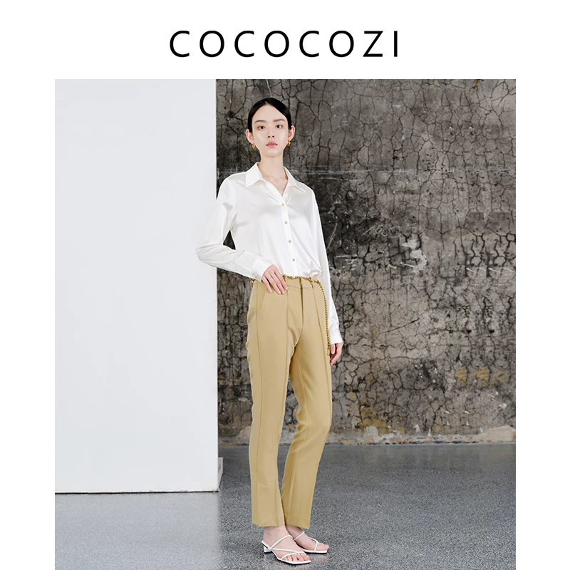 【敏洋纯专属】桑蚕丝修身时尚显瘦纯色气质V领长袖女士衬衫213CO09