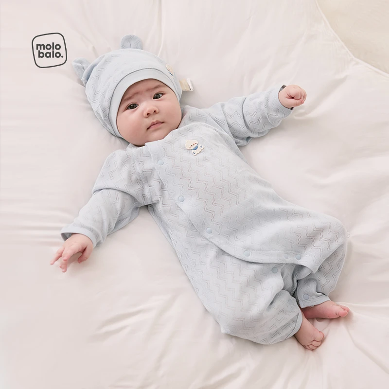 麦拉贝拉婴儿连体衣夏季薄款莫代尔棉男女宝宝无骨长袖爬服空调服