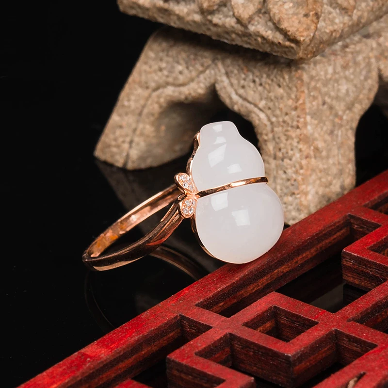 【熊总夫妇】和田玉白玉18K金葫芦戒指-多样性发