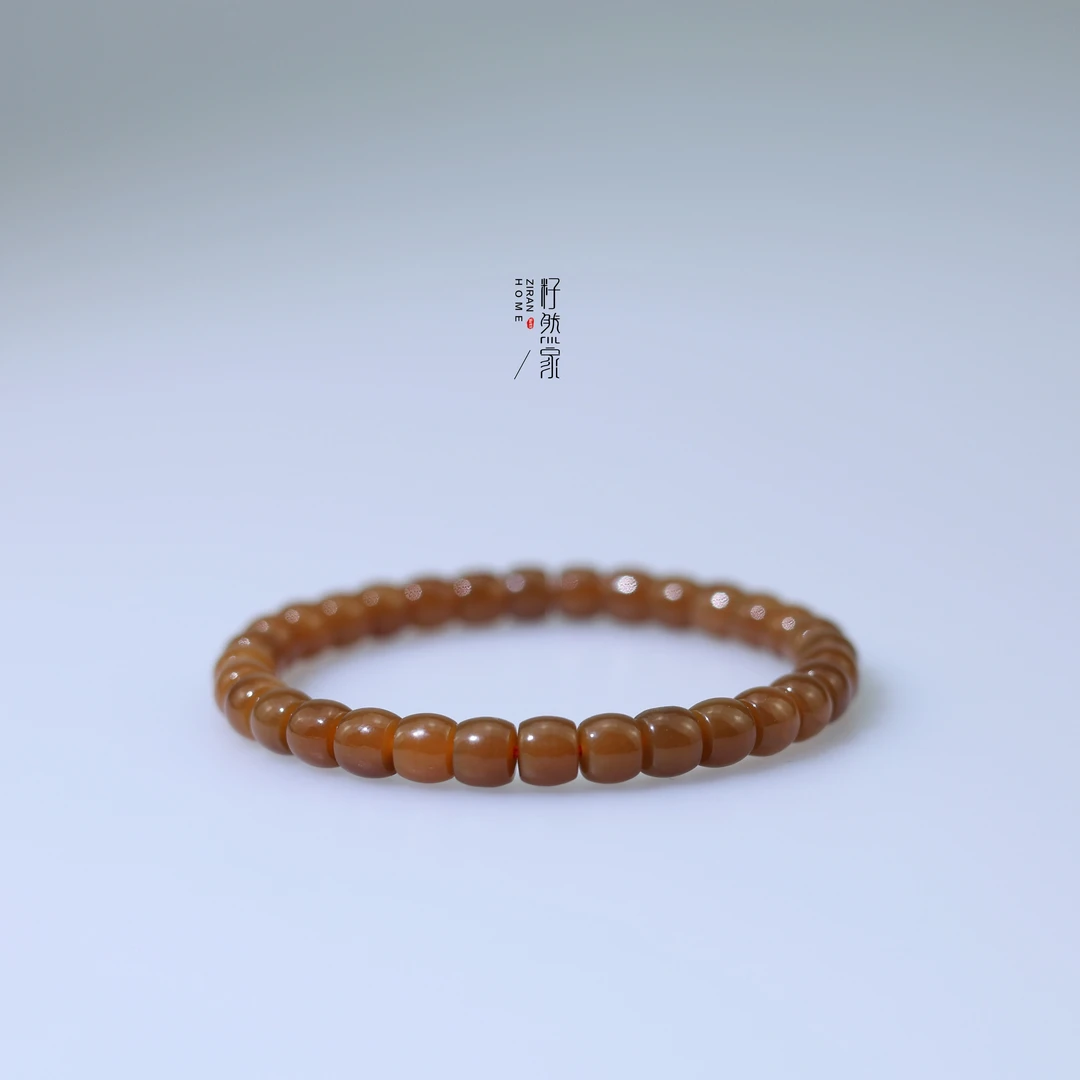 天然新疆和田玉且末老红糖手串7mm单圈直切极限弧（多样性发其一）