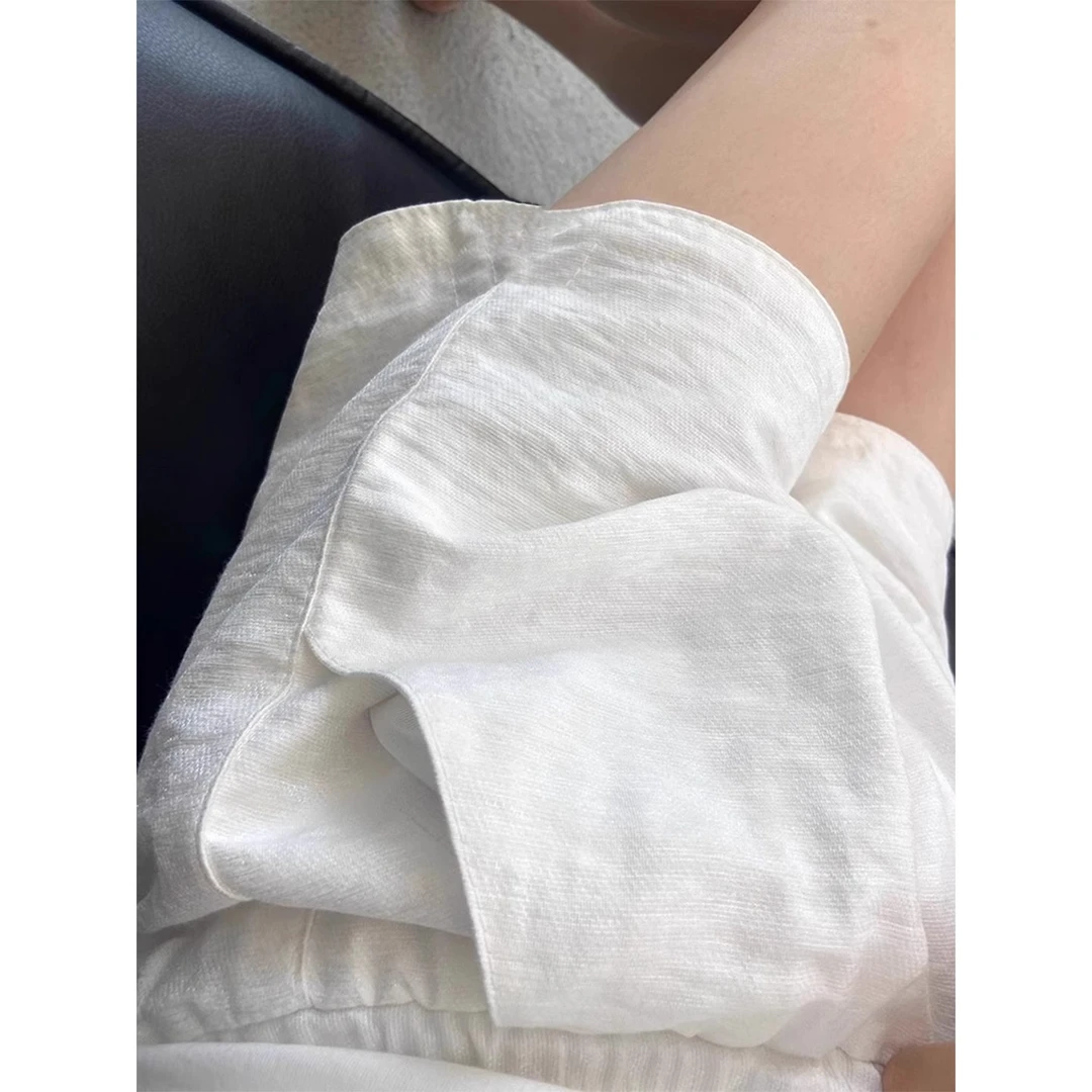 孕妇裤白色亚麻短裤夏2025新款宽松外穿休闲裤冰丝薄款孕妇棉麻裤