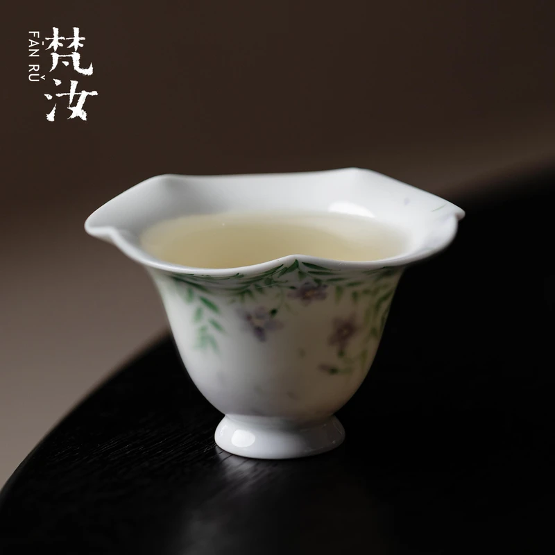 梵汝 景德镇釉下粉彩手绘凌霄花口杯主人杯仙女杯品茗茶杯茶具