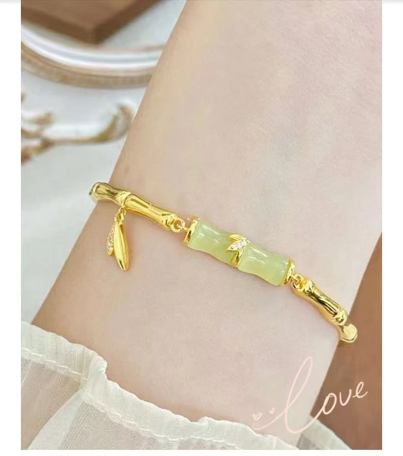 足银手链 好运富贵竹节手链（24K 真金表面)
