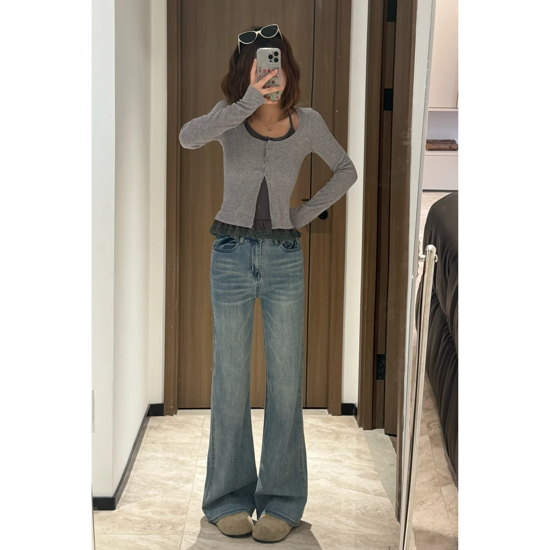 高腰不贴腿微喇牛仔裤女早秋2025年秋季新款显瘦弹力小个子喇叭裤