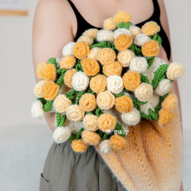 雪球diy手工编织丁达尔玫瑰花束羊毛毯材料包线钩织花朵钩针礼物