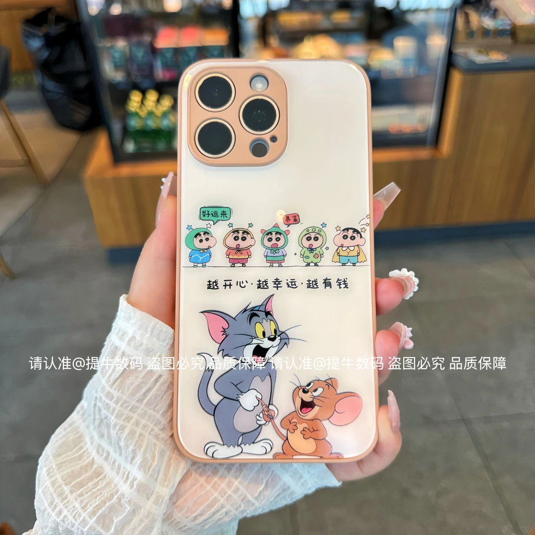 苹果/小米/华为/荣耀/OPPO/VIVO 经典卡通款金属漆钢化玻璃手机壳