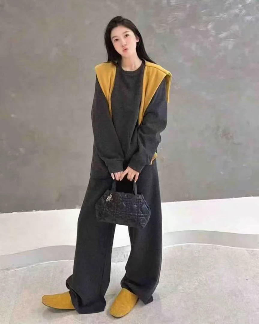 【25623】格#加绒长袖上衣+休闲裤+披肩【三件套】