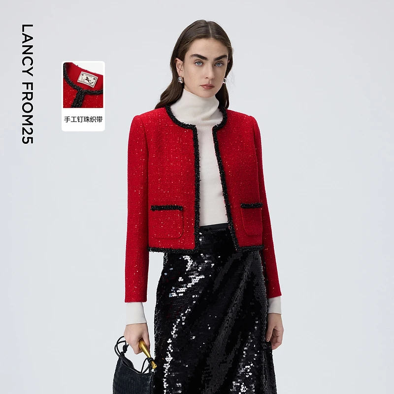 【MONEY HONG】朗姿绵羊毛圆领小香风优雅气质外套2026年春季新款