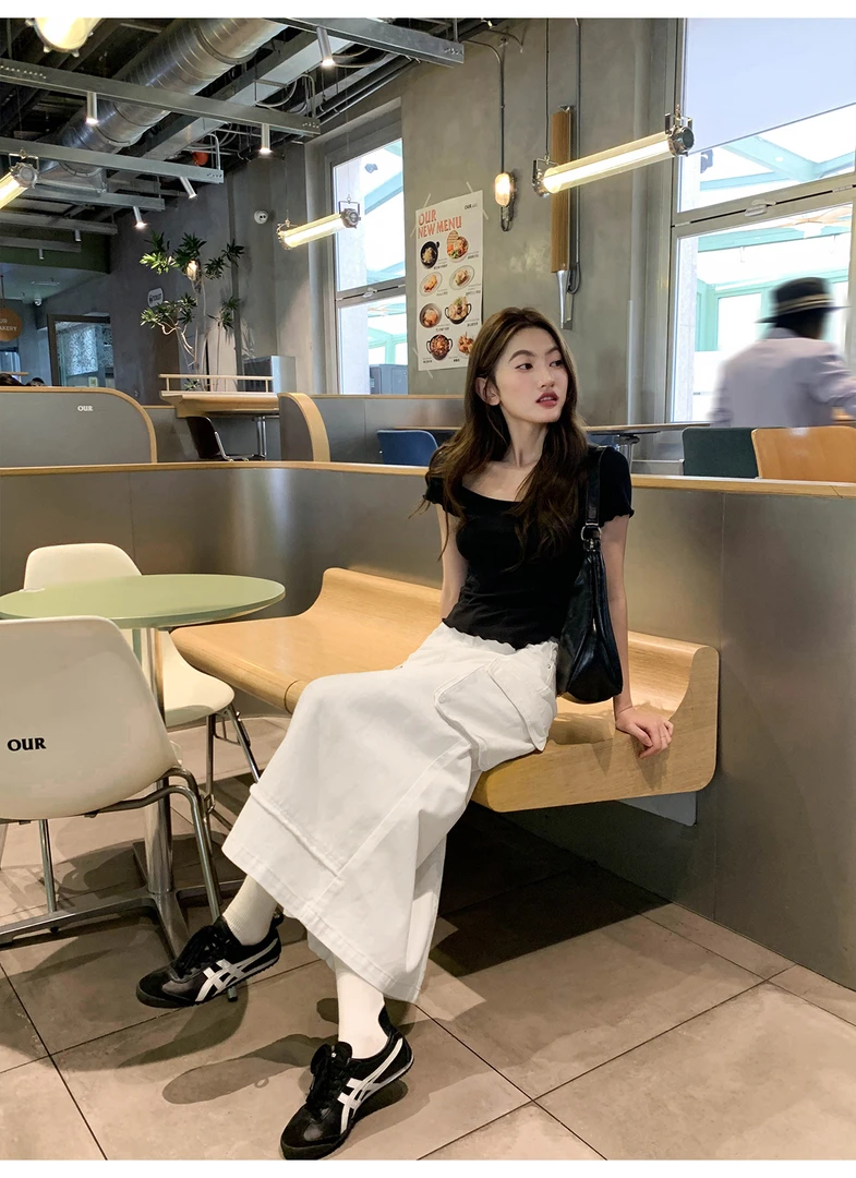 【你好卡农-蕾子】工装前开叉毛边口袋牛仔半身裙KN24Z4029D