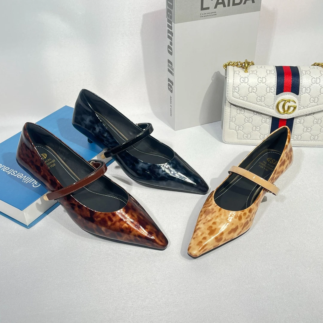 【XZZ】【3.5CM 】2025春季经典百搭豹纹真皮方头女士单鞋