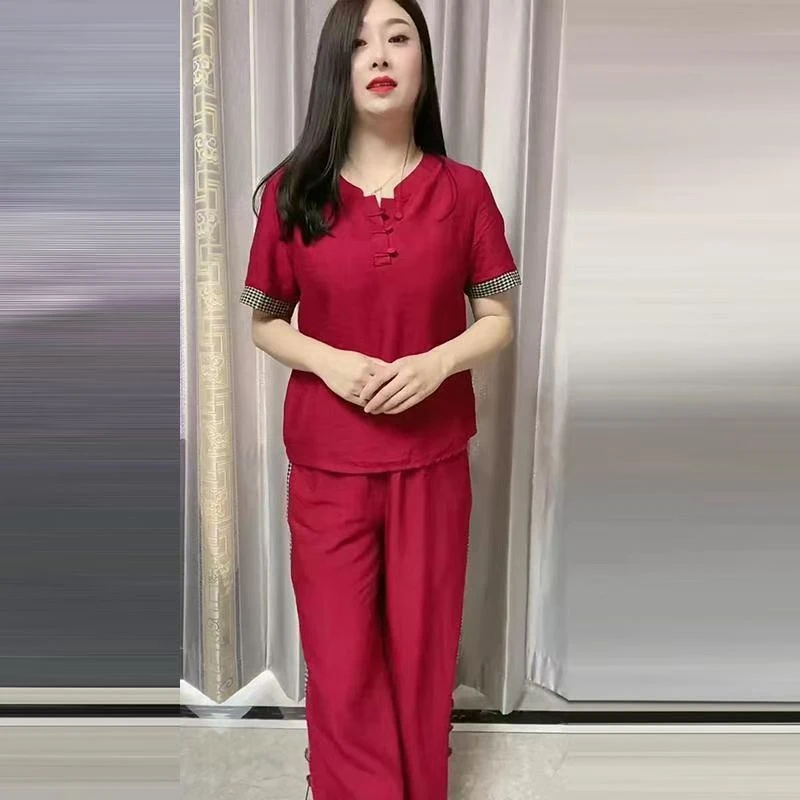 洋气时尚显瘦短袖宽松夏季妈妈装大码套装百搭遮肚夏装气质运动