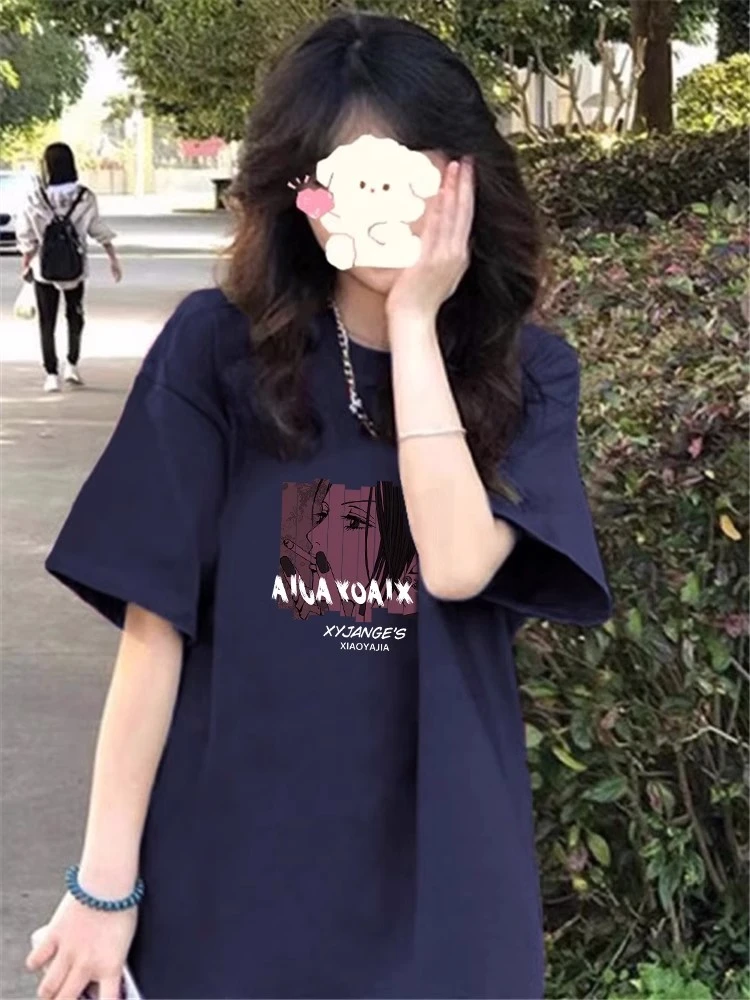 胖mm300斤小个子短袖正肩t恤女夏季高级印花宽松体恤遮肚上衣藏肉