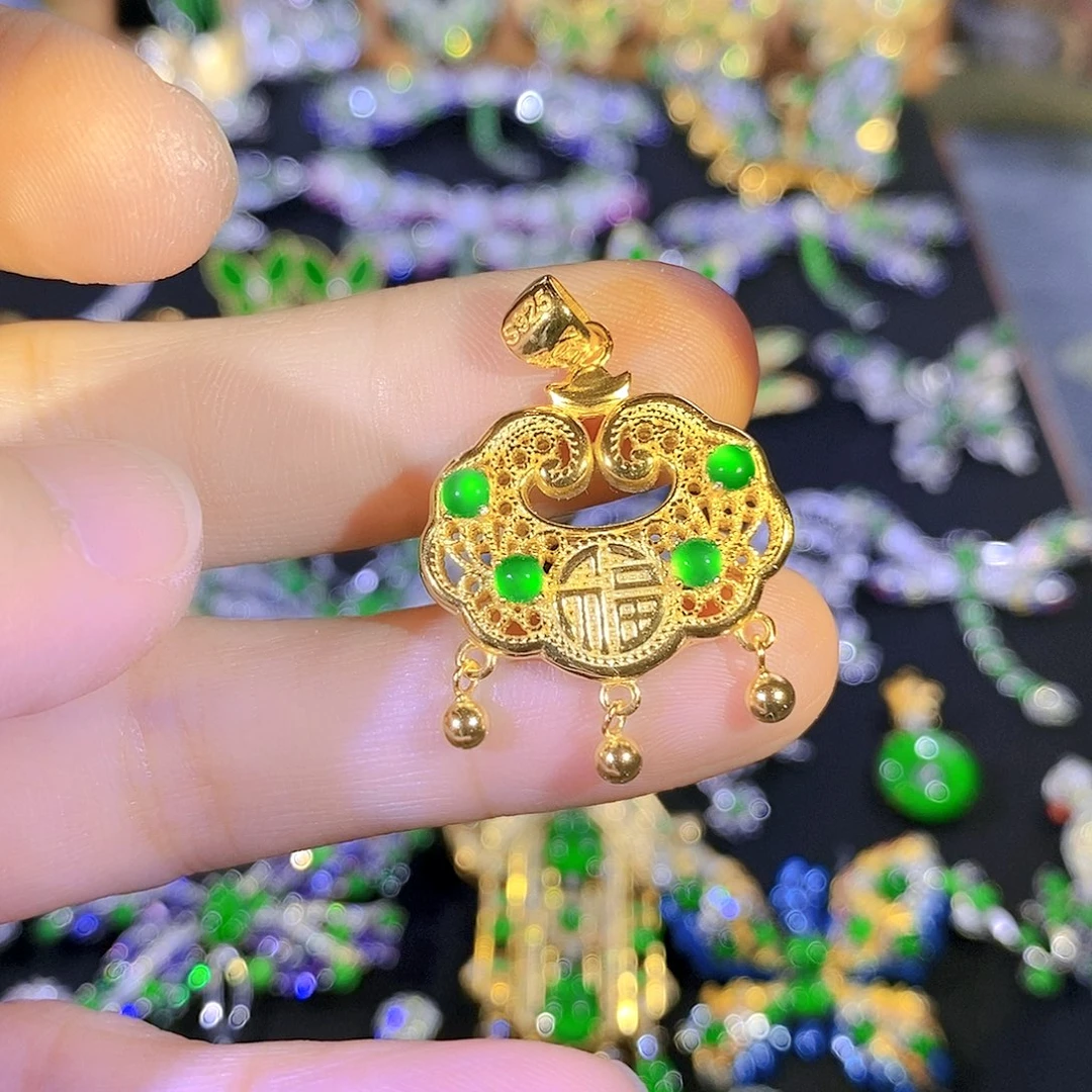 吊坠(不含链)银S925镶嵌翡翠