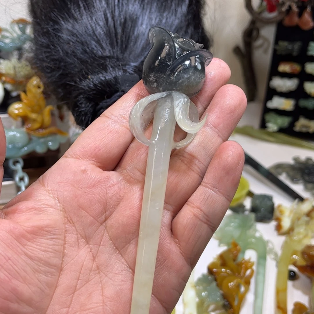 蛇纹石玉发簪合金?**?