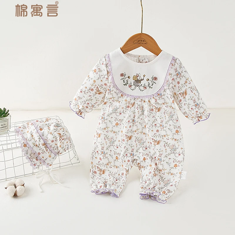 婴儿春秋季衣服宝宝公主连体衣外出纯棉长袖哈衣爬服新生儿家居服