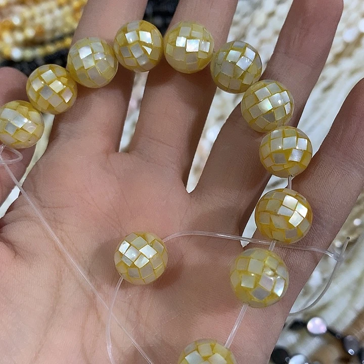 2颗12mm黄色螺钿珠