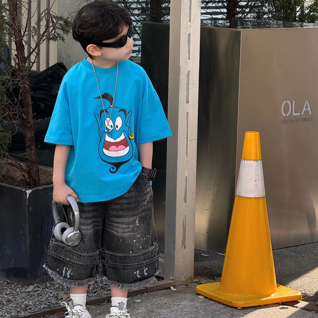 2025夏季新款韩版男童时尚圆领透气卡通T恤儿童上衣短袖潮