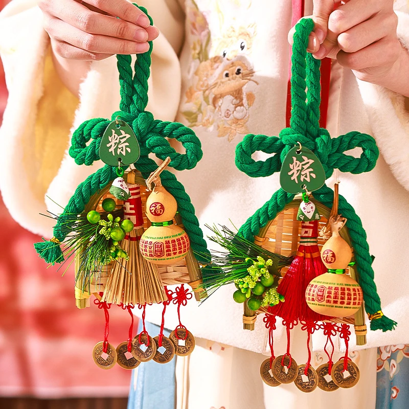 端午节艾草挂件入户大门把手装饰万字结葫芦香包香囊扫帚挂件车载