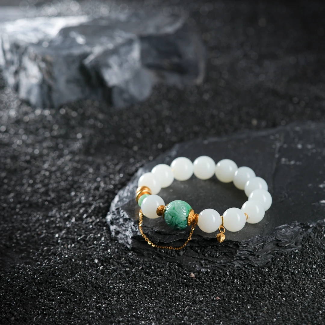 『博姐』·月白丨和田玉白玉18K金传世级手串约12-15mm*S6850