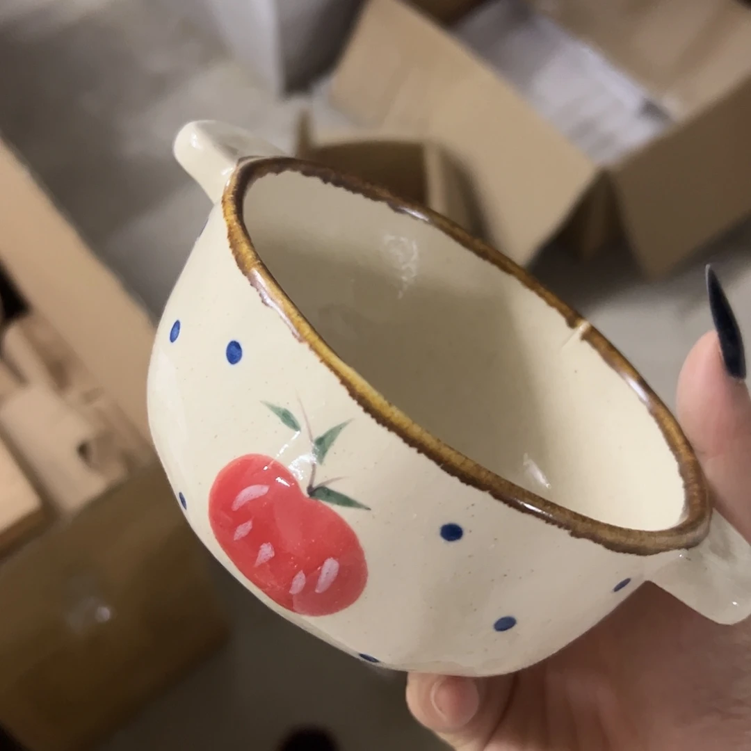 搪瓷瑕疵裂釉苹果双耳一个