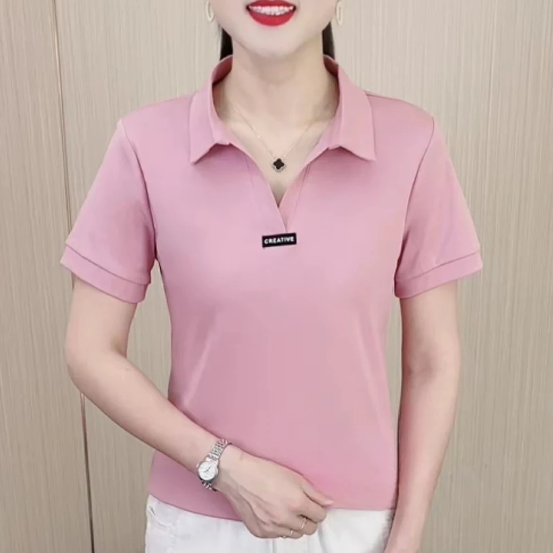 短袖t恤女POLO衫夏季新款宽松遮肉时尚百搭显瘦翻领遮肚子上衣