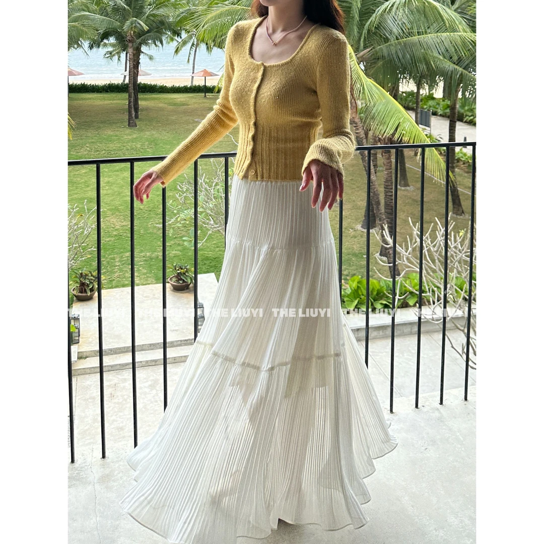 【LIUYI】浪漫曲~春夏重工压褶温柔半身长裙52207