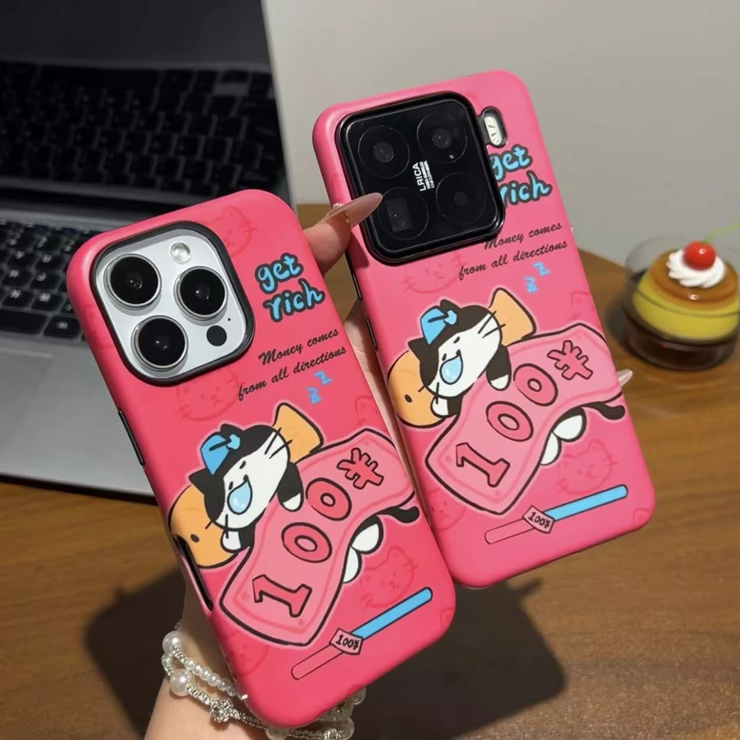 钞票睡觉猫咪适用苹果16手机壳新款iPhone二合一华为oppovivo女