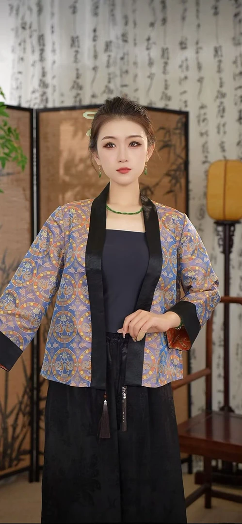 【唐宫宋韵】金鸡报晓——100桑蚕丝张和才蜀锦复古新中式女上衣  72