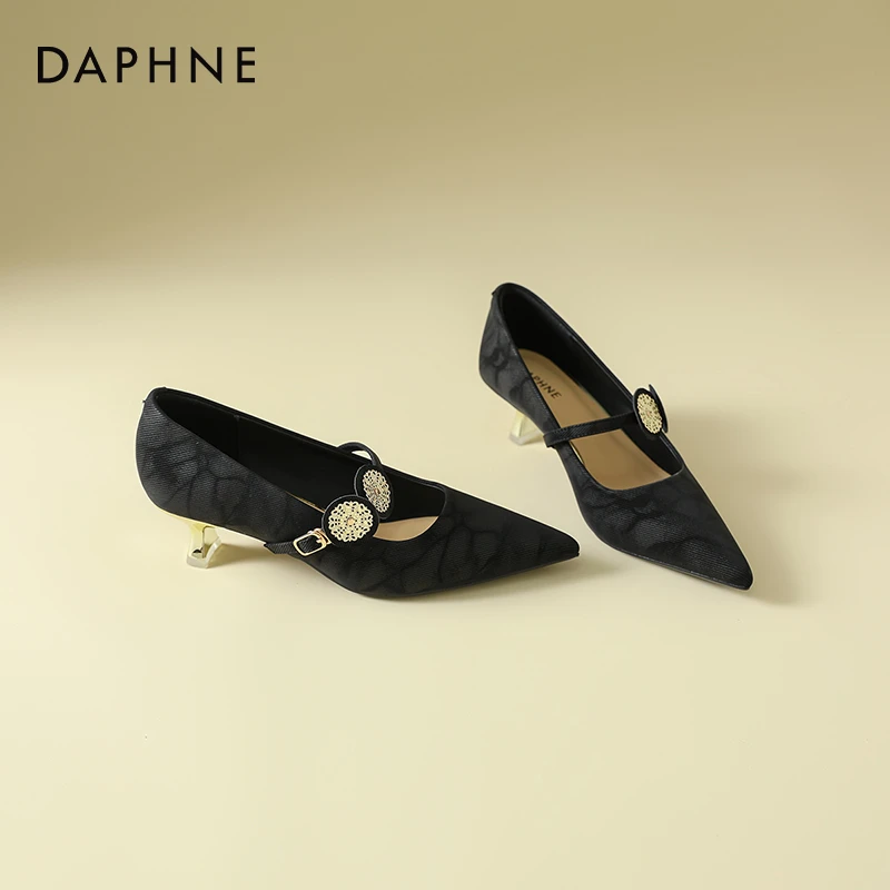 达芙妮新款尖头高跟鞋女细跟2025秋季气质玛丽珍女鞋法式浅口单鞋